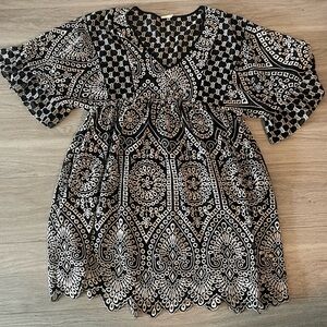 Akemi + Kin Black & White Crotchet Dress
